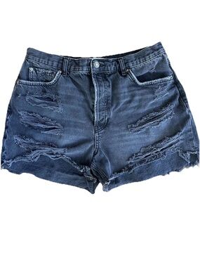 Free People We The Free Faded Black Denim Jean Shorts Button Fly Distressed, 31